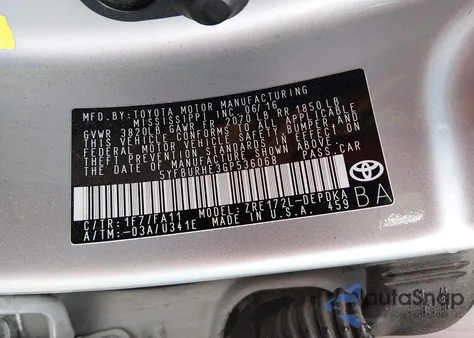 2016 Toyota Corolla L из США, поврежденный, VIN 5YFBURHE3GP536068